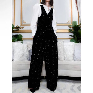 Eva Franco Brewster V-neck Velvet Pearl Jumpsuit black 22119